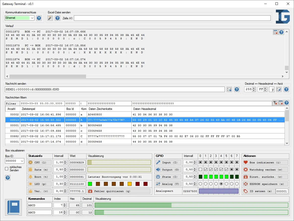 Project RS232 terminal engineer Glaser software screenshot