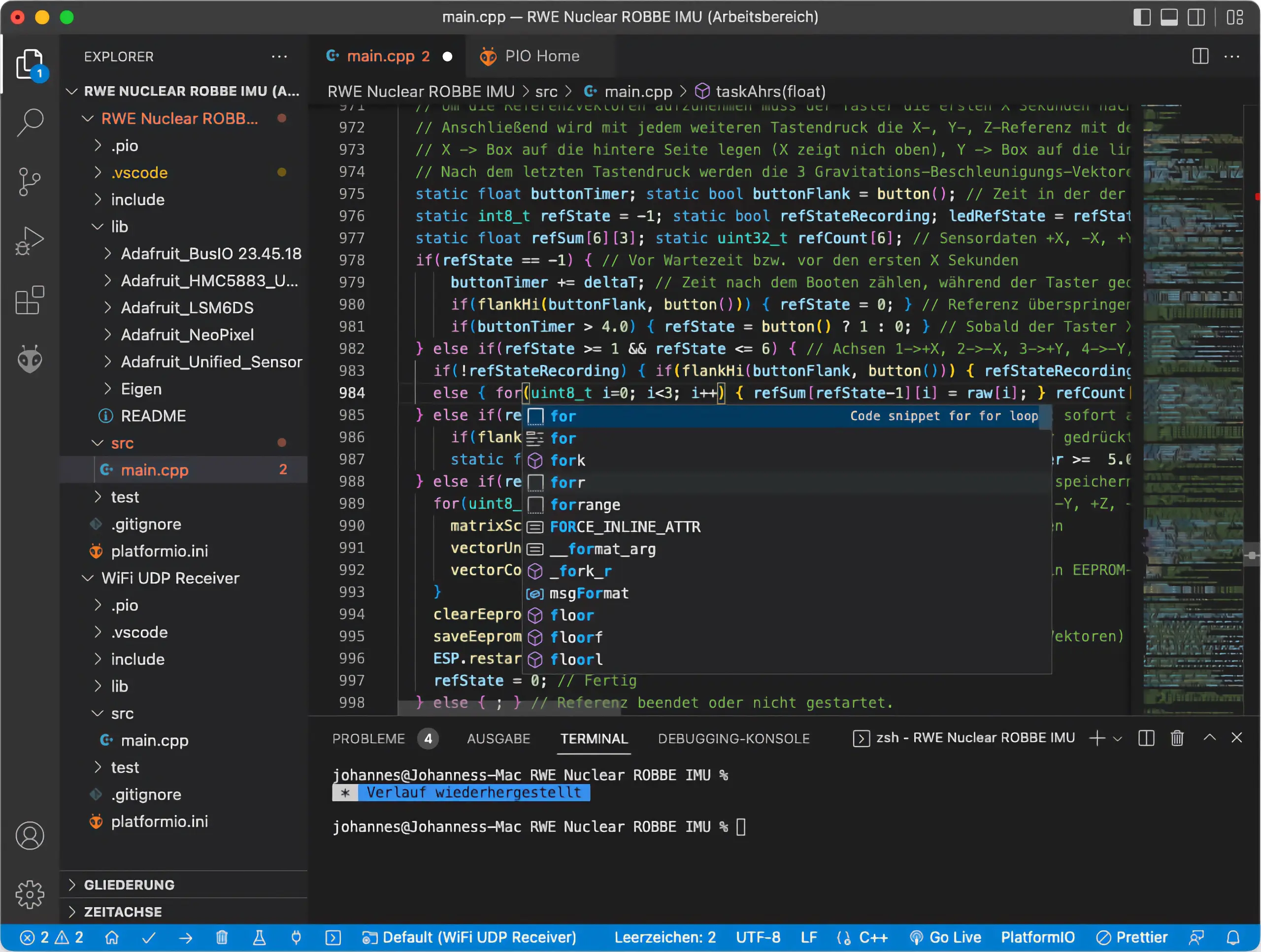 projekt sensor box imu visual studio code c plus plus screenshot