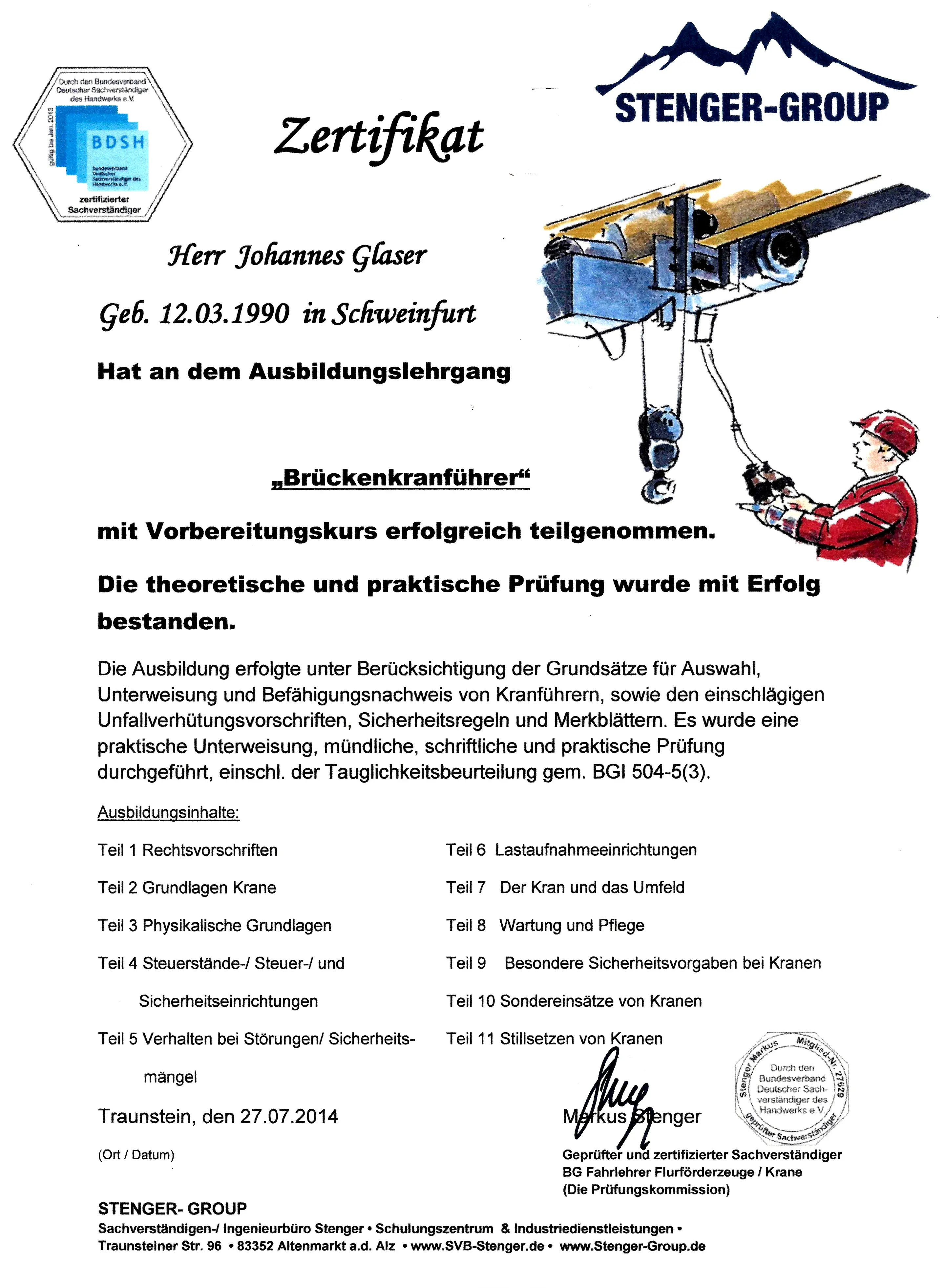 urkunde 7 2014 07 27 kranschein zertifikat