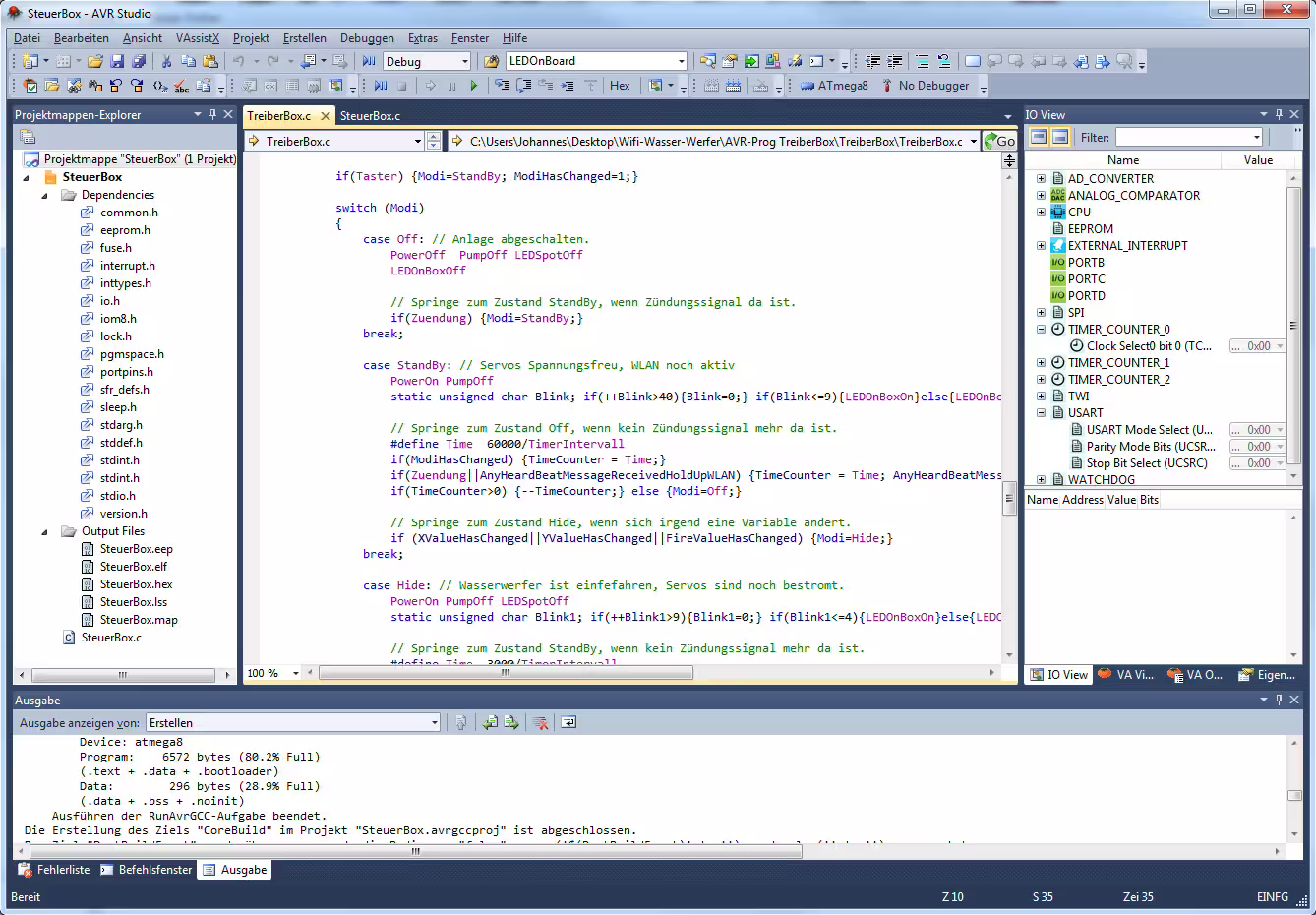 Projekt‑Wasserwerfer‑AVR‑Studio‑Programmcode‑Screenshot