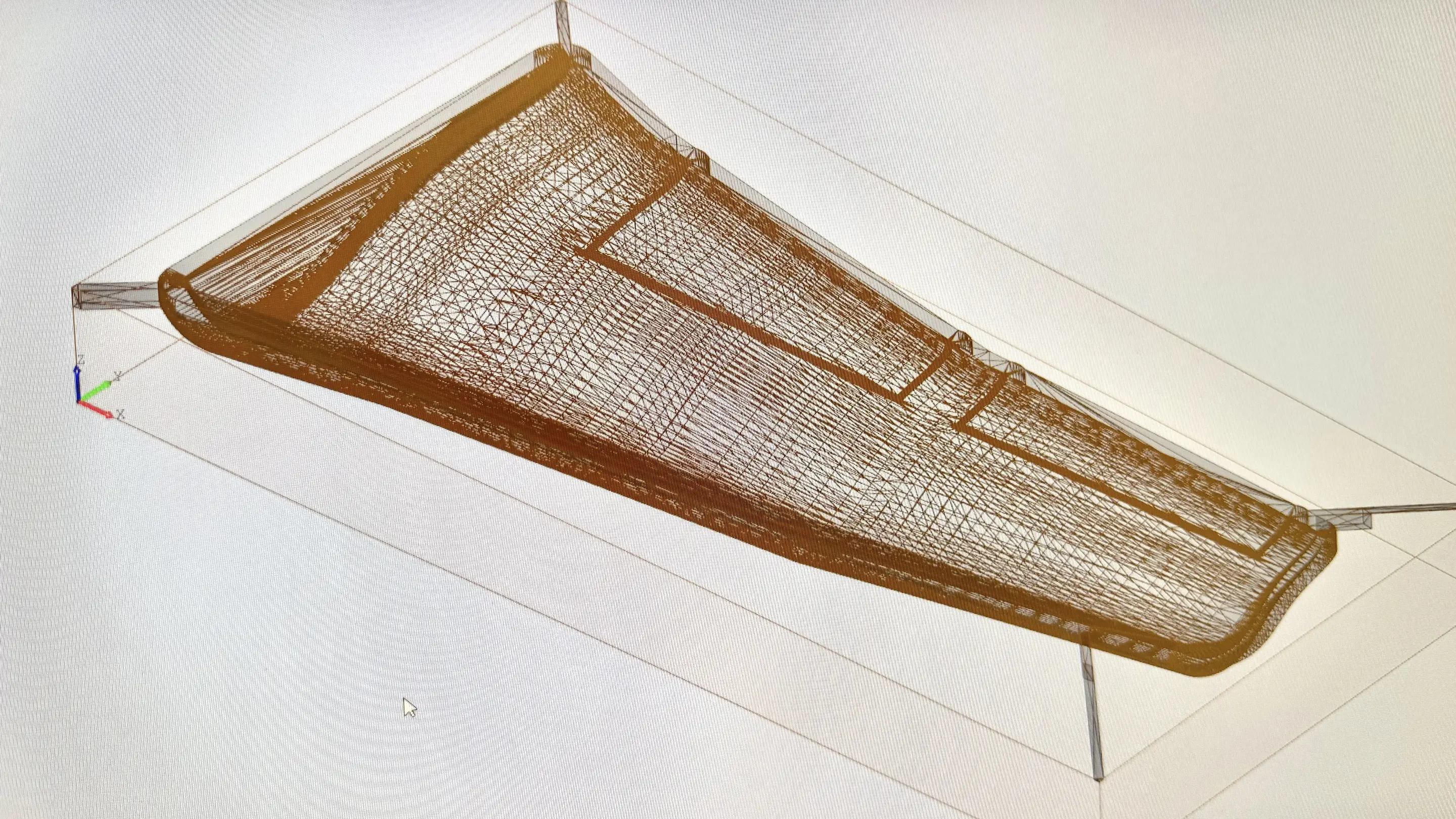 Mesh of the 3D CAD model of a wing negative mold as preparation for CNC milling and tooling