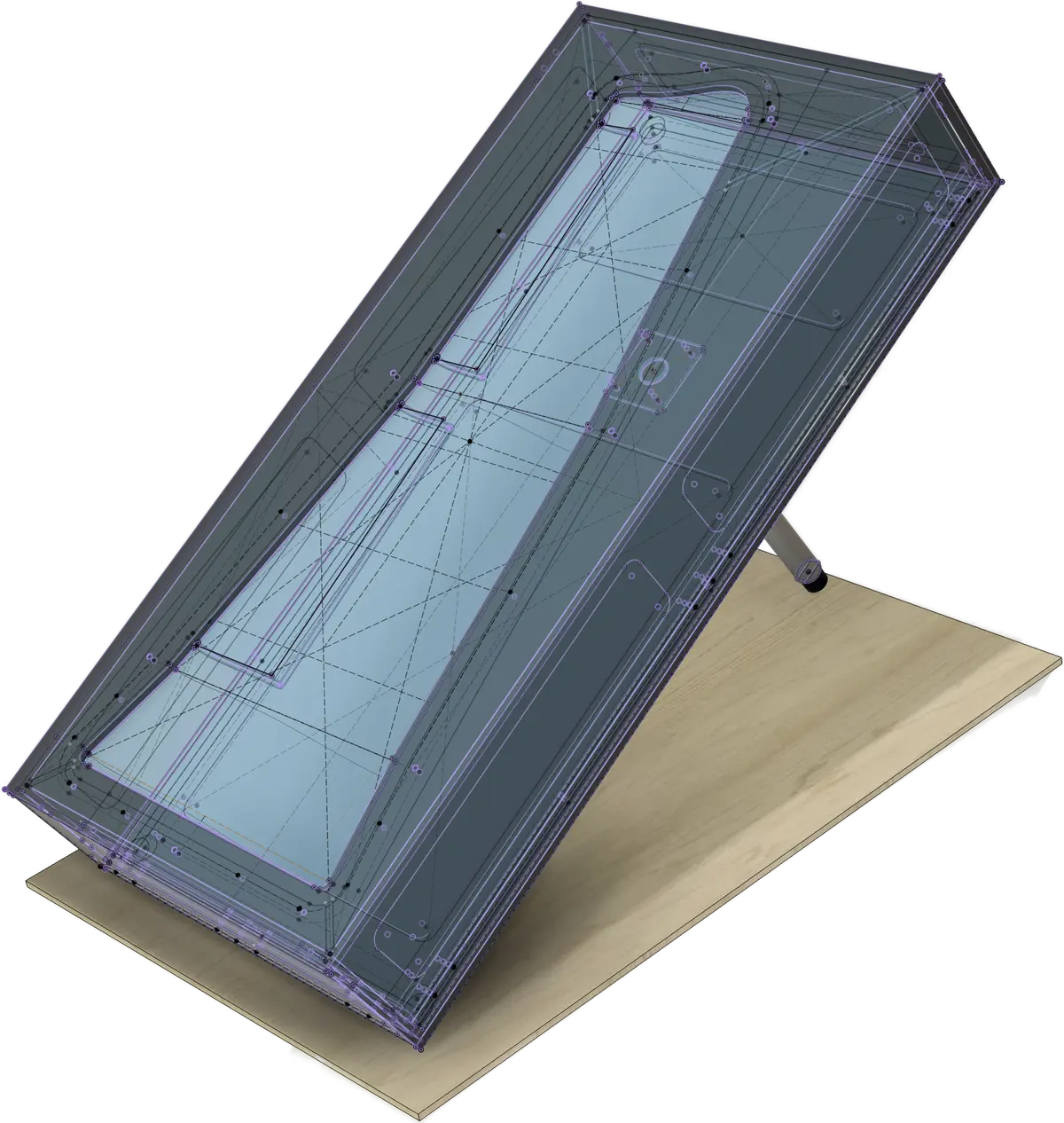 3D model of the trade show exhibit with construction lines for wing shape, 3D contour and multiplex body