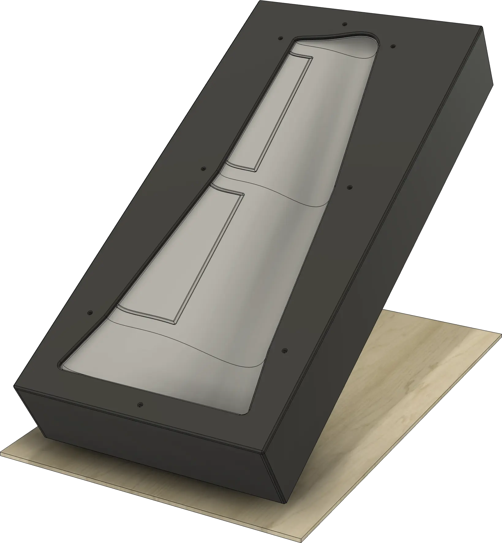 CAD rendering of a CNC-milled wing negative mold in a black body as a technical trade show model