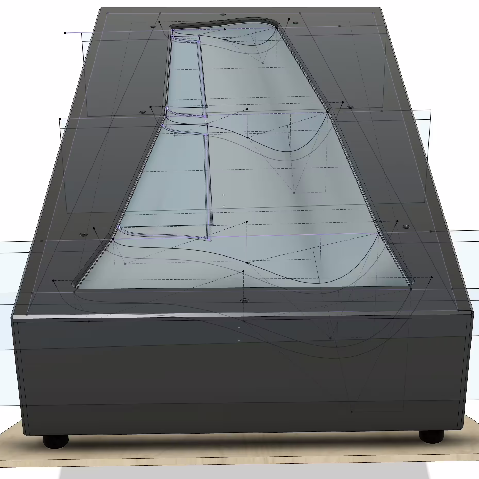 Dimensioned CAD model of the wing negative mold from one perspective for comparison with the finished exhibit