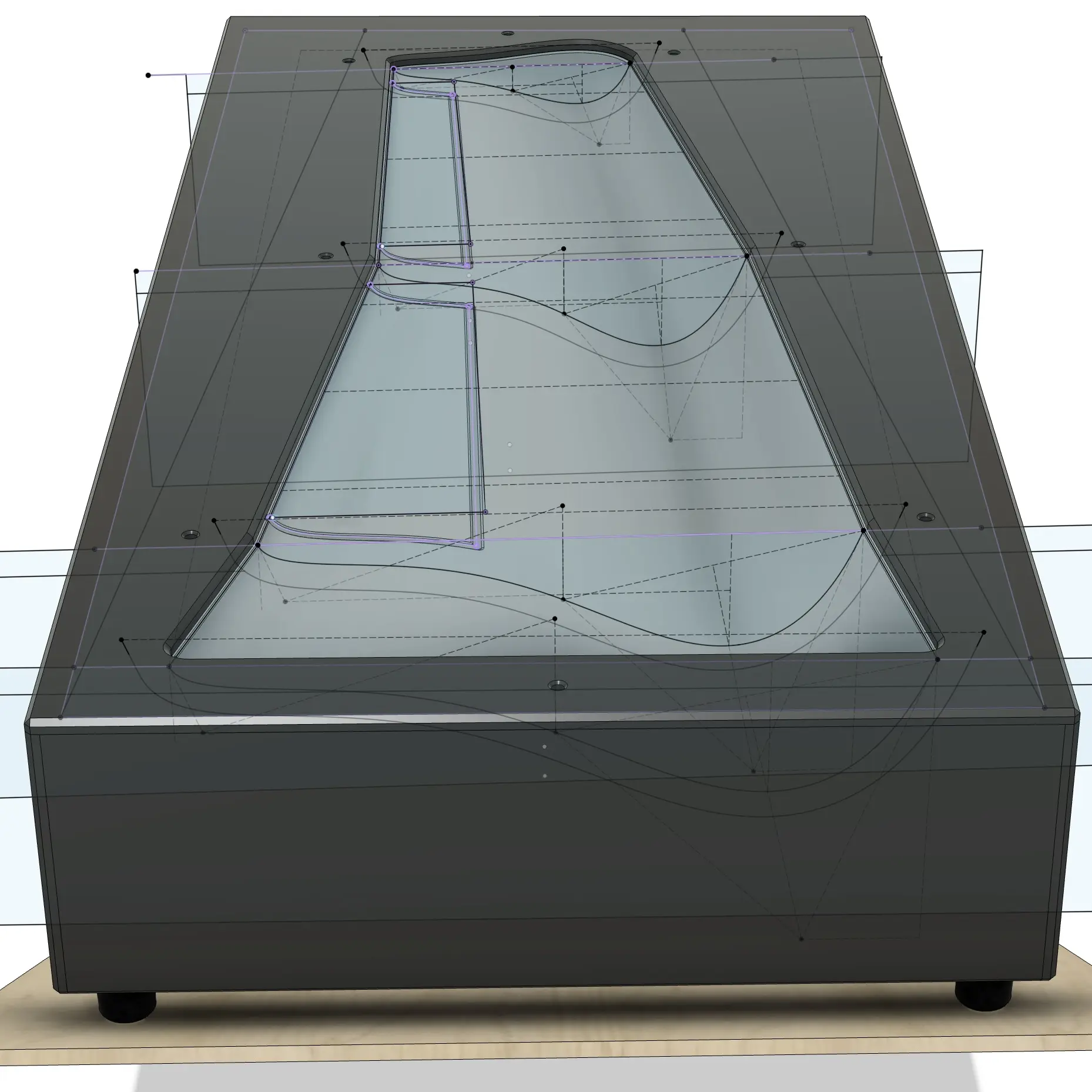 Dimensioned CAD model of the wing negative mold from one perspective for comparison with the finished exhibit