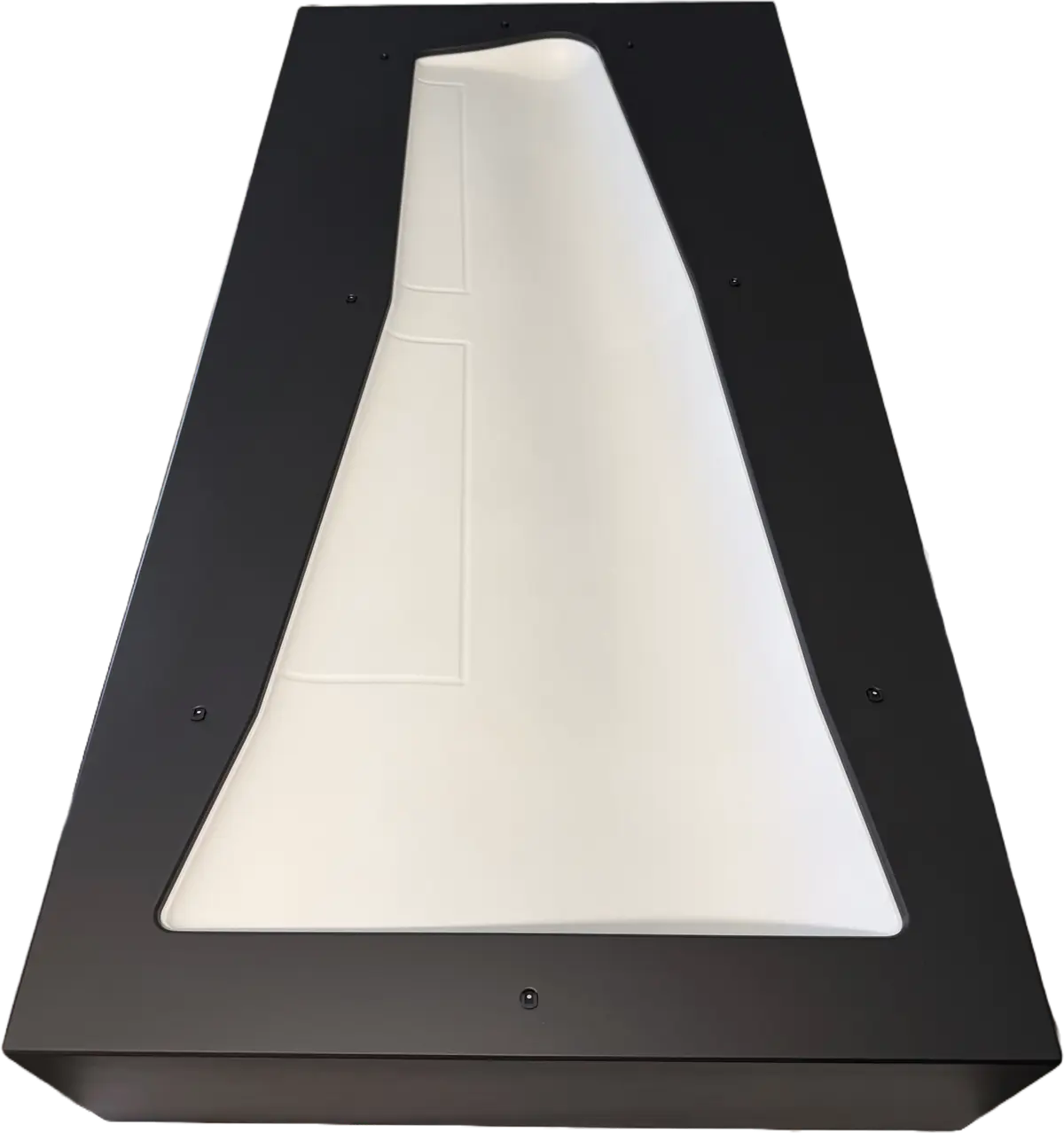 CNC-milled wing negative mold as a trade show model with a black body and light 3D contour