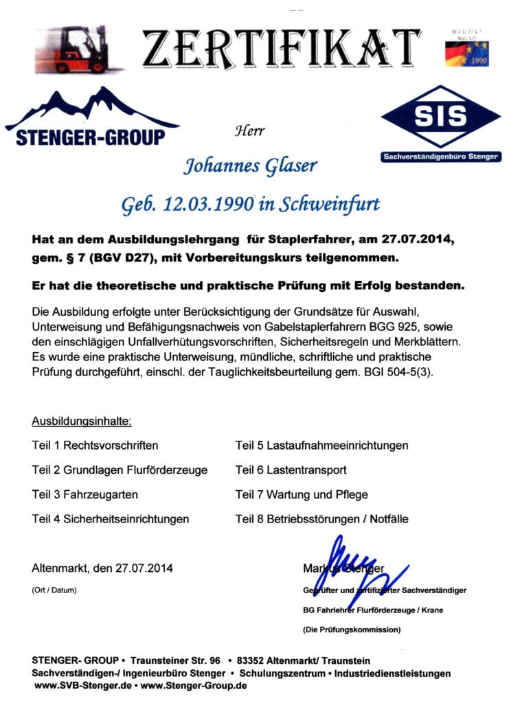 2014 07 27 Staplerschein Zertifikat