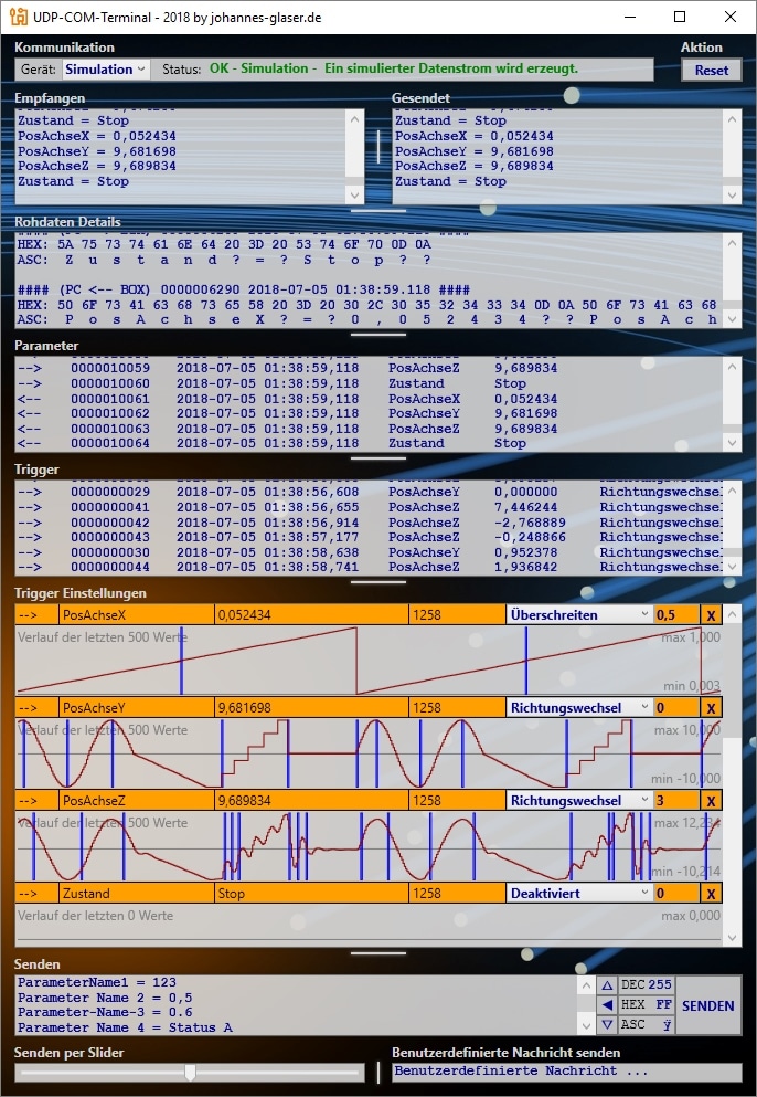 Projekt UDP Ethernet Terminal Software Screenshot